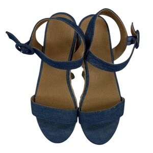 Loft Outlet Denim Espadrille Wedge Sandals 7M Blue Platform Ankle Strap Boho
